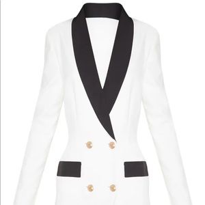 White Gold Button Contrast Blazer Dress